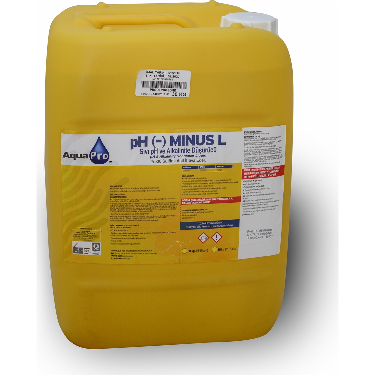 HavuzAVM-AquaPRO pH MINUS L Sıvı pH  düşürücü 30kg